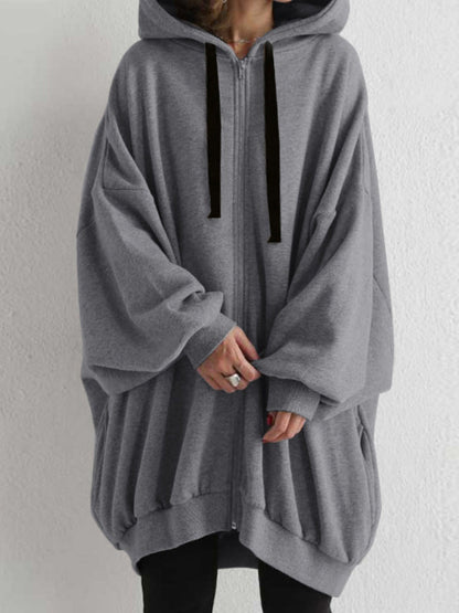 Zipper Long Fleece Lined Coat Hoodies