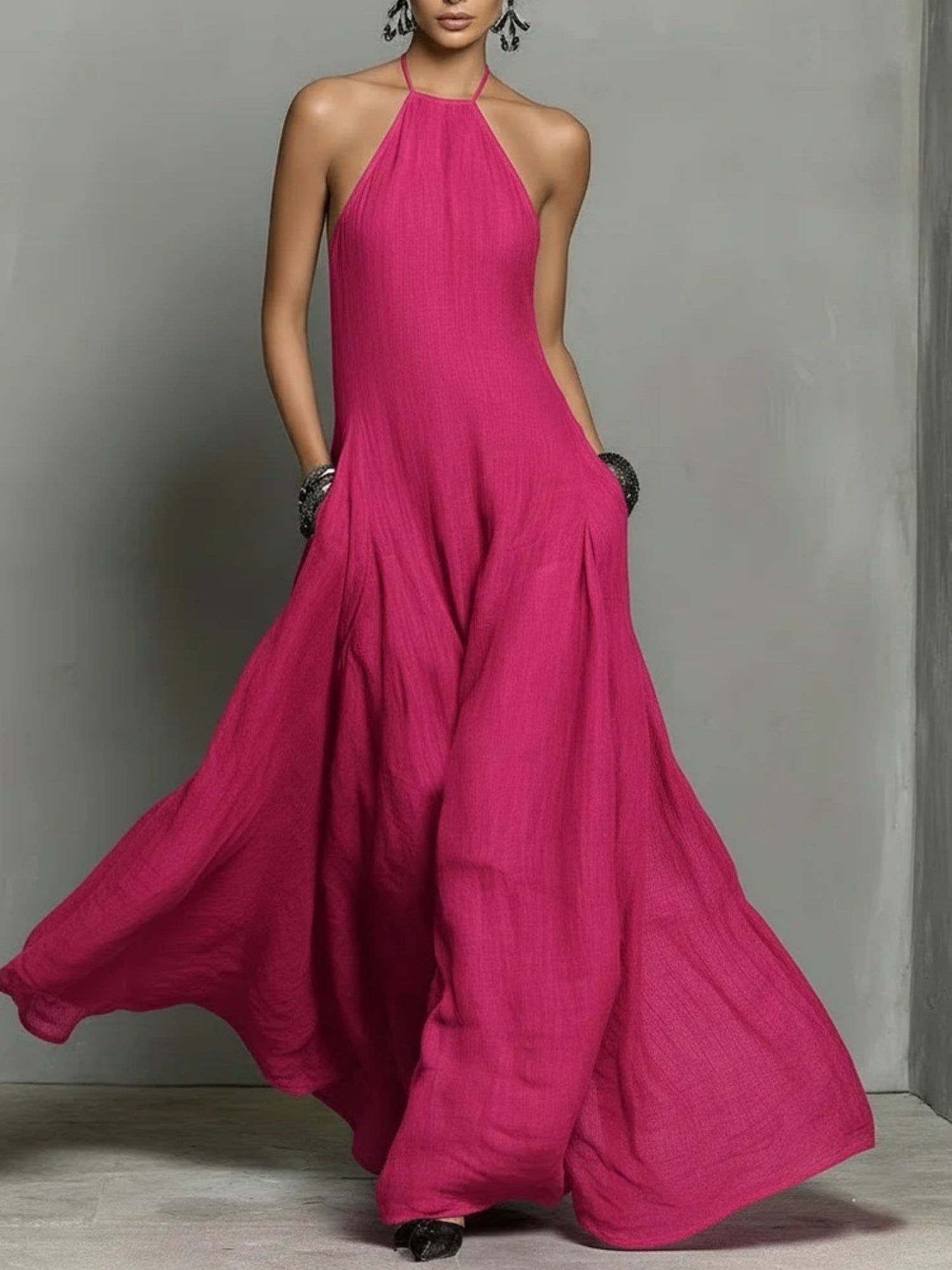 Neckband Backless Sleeveless Maxi Dresses