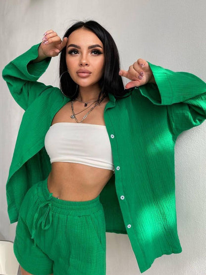 Long-sleeved Shirt Shorts 2-piece Sets