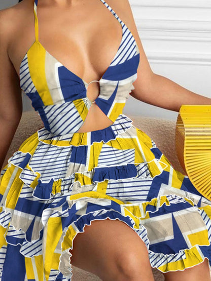 Sexy Cutout Halter Neck V-neck Short Dress