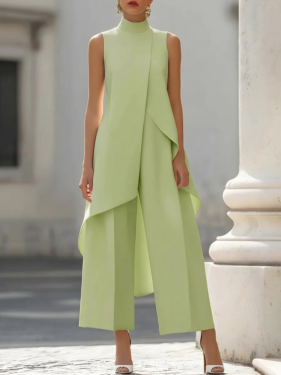Commuting Temperament Sleeveless Top With Irregular Hem Straight-leg Trousers Set 2-piece Sets