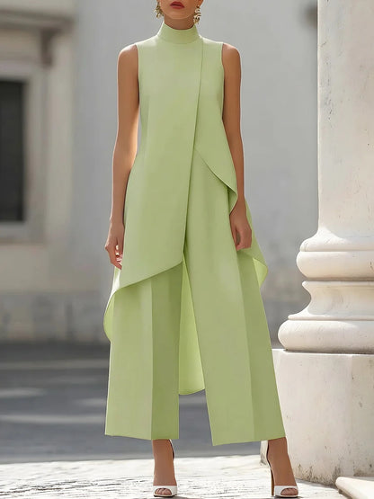 Commuting Temperament Sleeveless Top With Irregular Hem Straight-leg Trousers Set 2-piece Sets