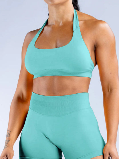 Seamless With Breast Pads Pleated Exercise Yoga Halter Bra Vest