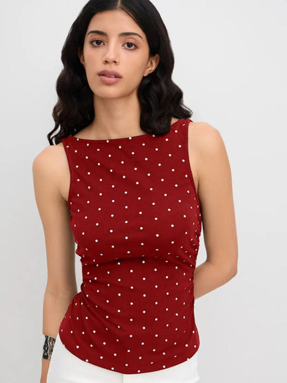 Polka Dots Gathered Waist Tank Tops
