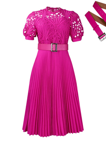 Short Sleeve Trim Lace Belts Mini&Short Dresses