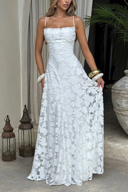 Margovil Spaghetti Strap Backless Lace-up Jacquard Maxi Dress