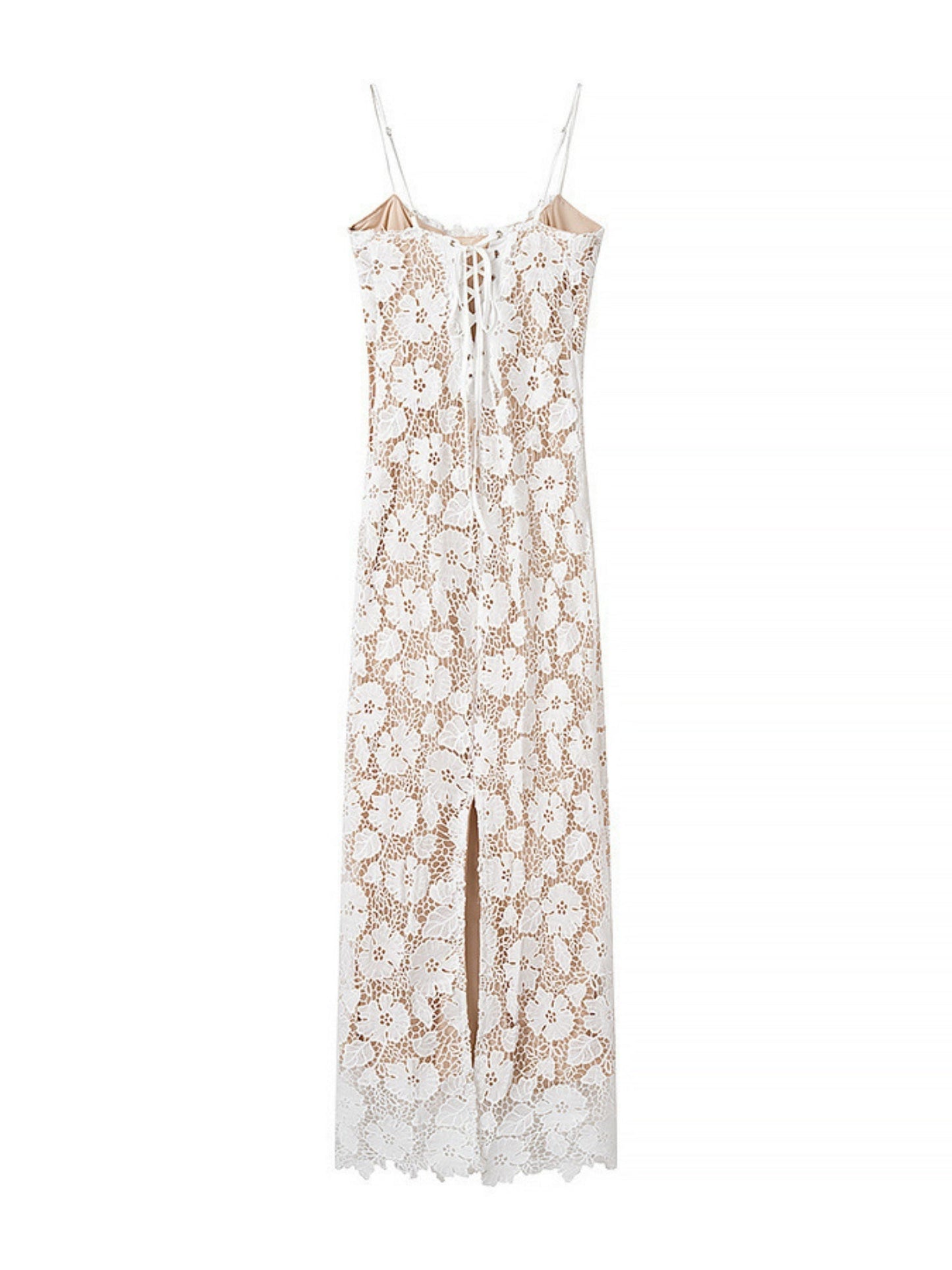 Lace See-through Strappy Slit Maxi Dresses