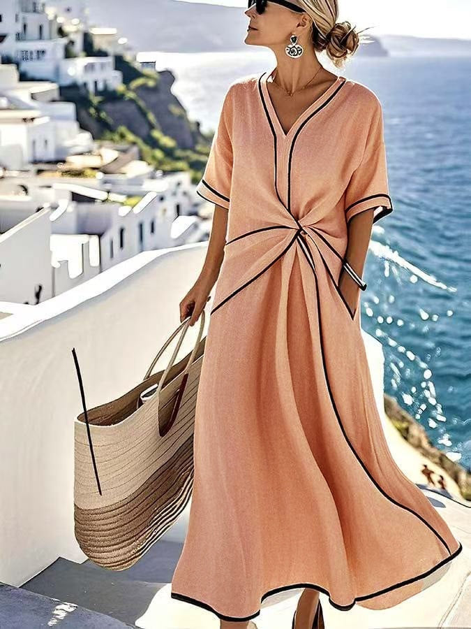 Round Neck Sleeveless Color-blocked Loose Slimming Long Dress
