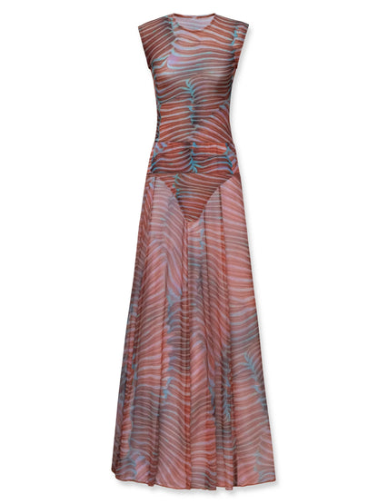 The Serena — Mesh Bodysuit & Maxi Skirt Set