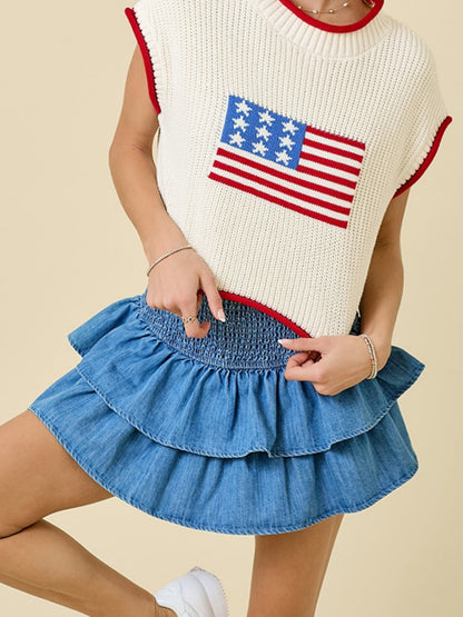 Denim Ruffle Splicing Slab Skirts