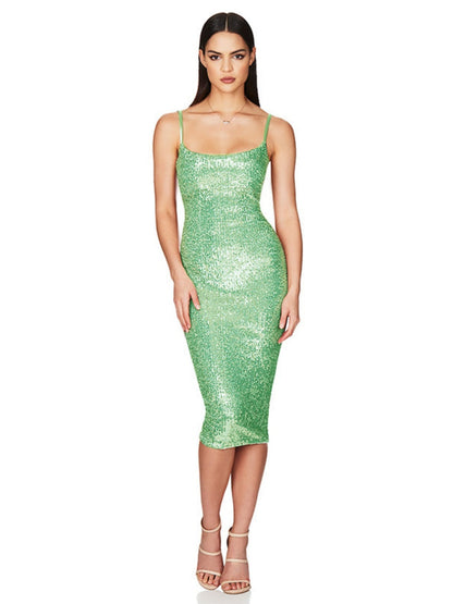 Sequined Backless Halter Dress