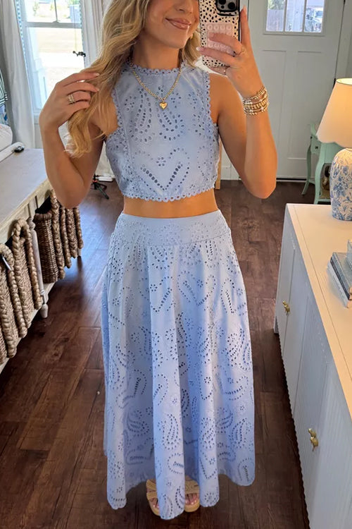 Margovil Sleeveless Crop Top and A-line Maxi Skirt Lace Set