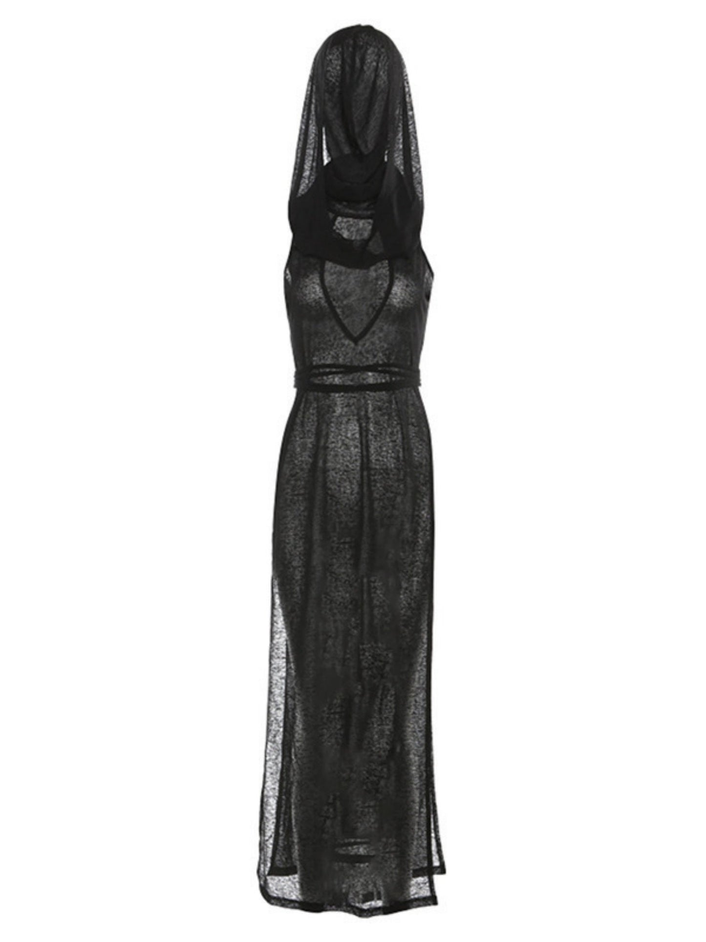 Mesh Splicing Hooded Sleeveless High Fork Maxi Dresses
