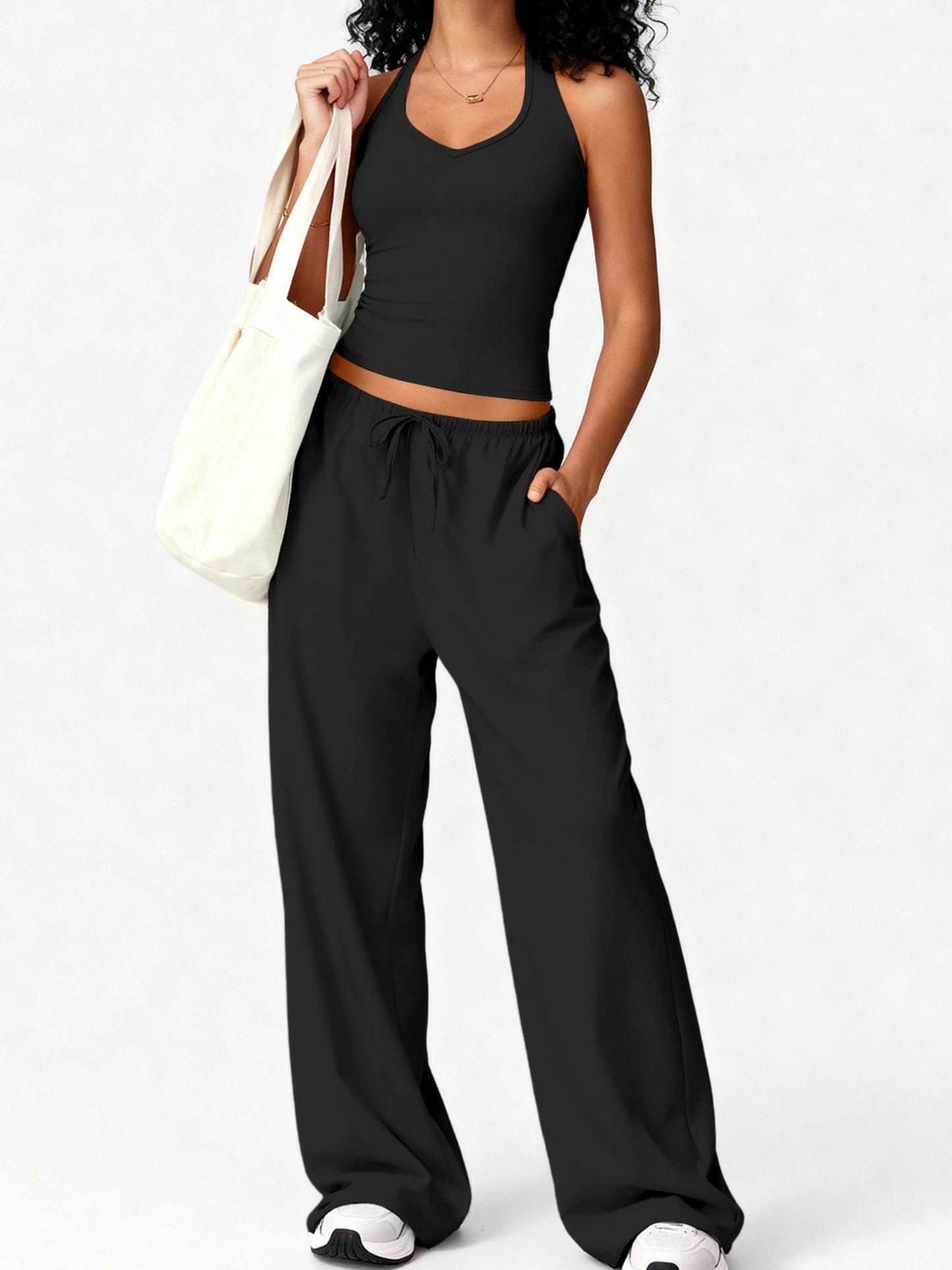 Quick-drying Halter Top Bodycon Trousers Exercise Yoga 2-piece Sets