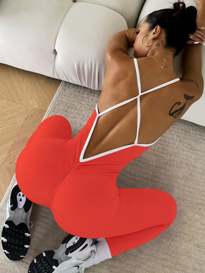 Color-blocked Suspenders Sleeveless Quick-drying Thread Sports Yoga Jumpsuit