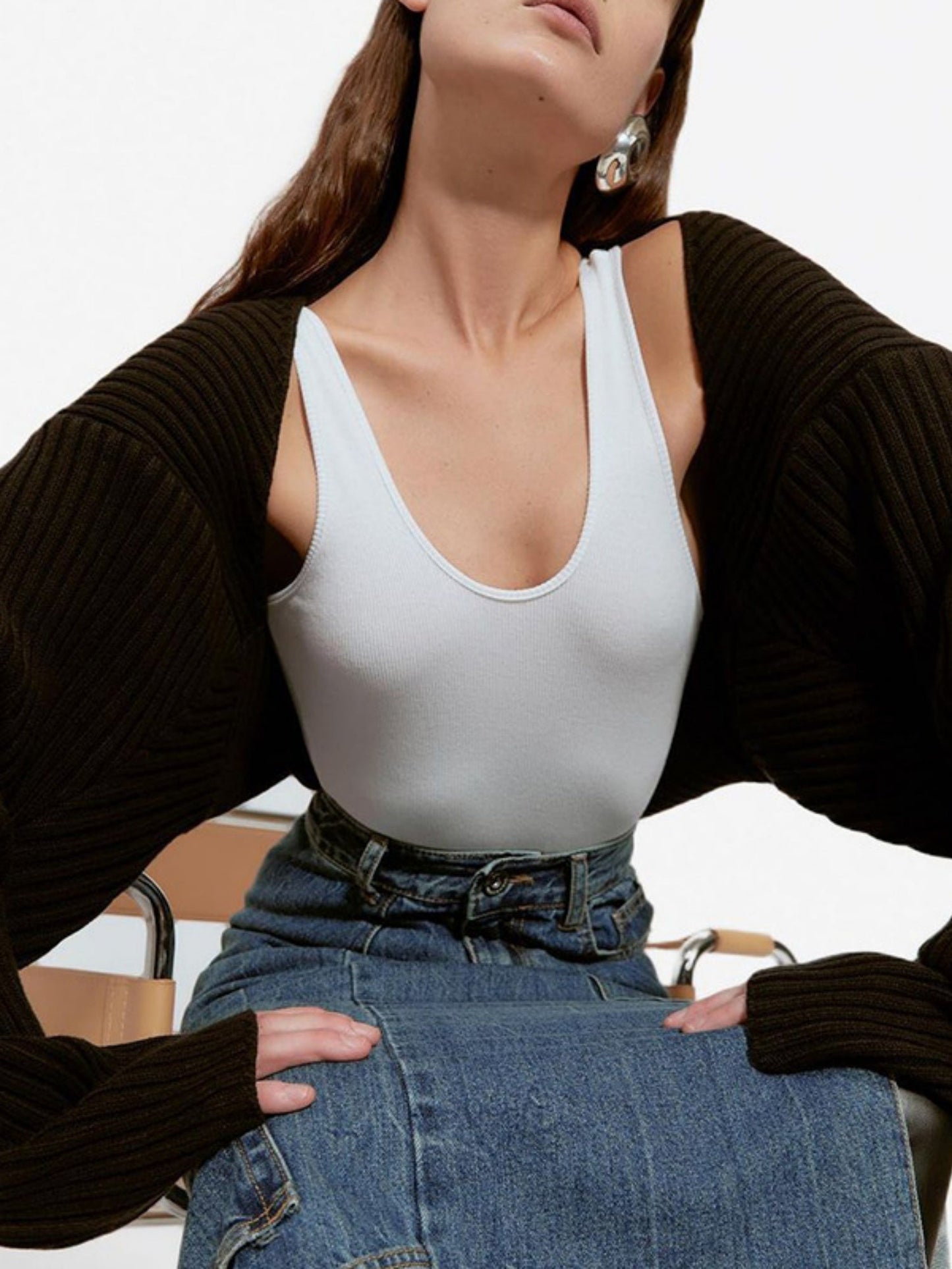 Knitted Long-Sleeve Cropped Top