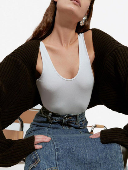 Knitted Long-Sleeve Cropped Top