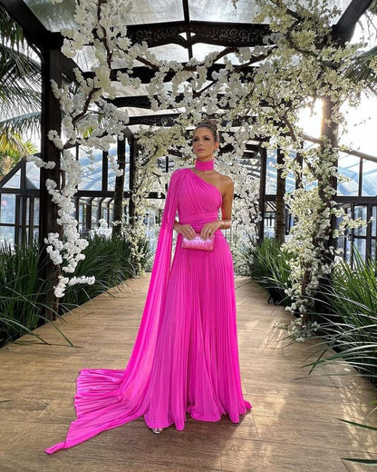 Rose Red Chiffon Shawl Formal Dress Customized