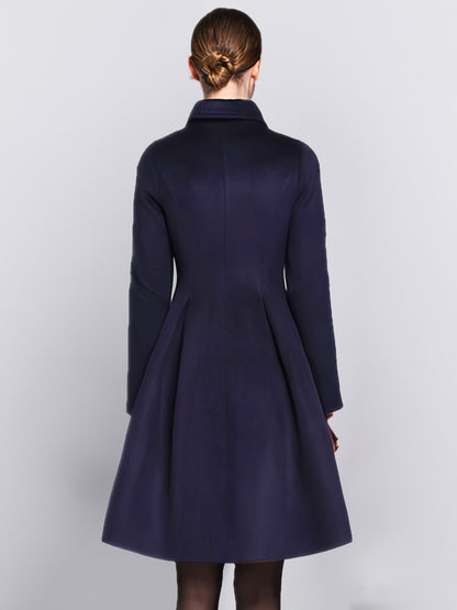 Flared Woolen Coat In Burgundy Double-Breasted Turndown Collar A-line Winter Midi Outerwear For Women 2026