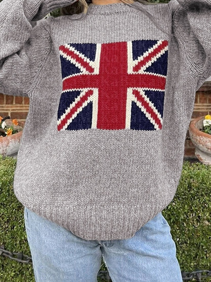 Flag Jacquard Crew Neck Pullover Sweater