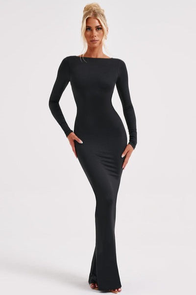 Backless Long Sleeve Ruched Mermaid Formal Gown