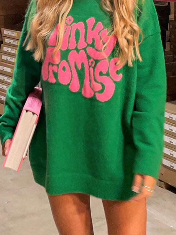 Contrast Color Letter Print Pull Over Sweater