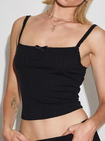 Plain Bow Lace Slim Fit Cami Top