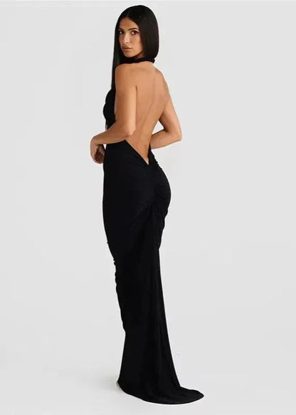 One Shoulder Asymmetric Drape Twisted Strap Bodycon Maxi Dress