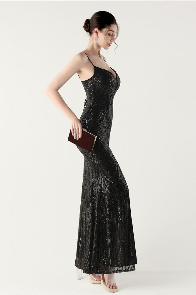 | Sequin V Neck Cross Strap Maxi Dress