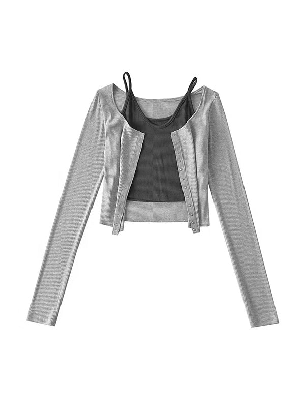 Contrast Color Fake Two Piece Knit