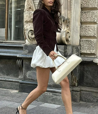 Burgundy Suede V-Neck Slim Coat