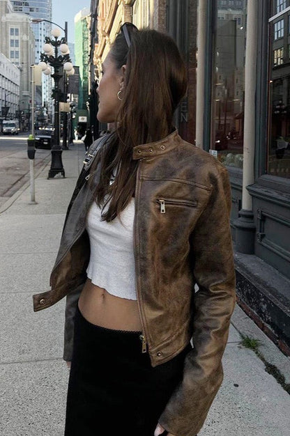 Brown Suede Leather Vintage Cropped Jacket