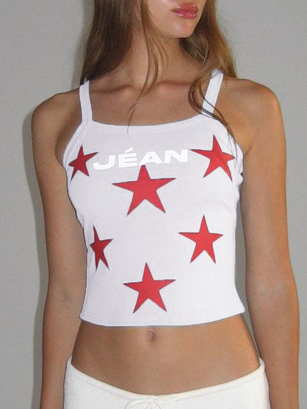 Contrast Color Star Print Short Cami Top