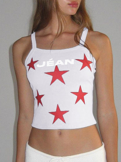 Contrast Color Star Print Short Cami Top