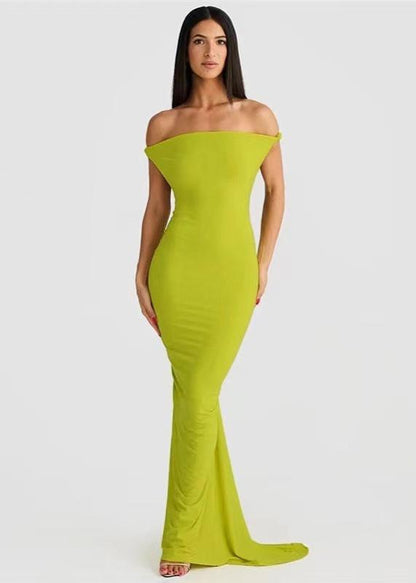 One Shoulder Asymmetric Drape Twisted Strap Bodycon Maxi Dress