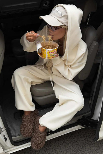 Zipper Hoodie Long Sleeve Wide Leg Pants Two Piece Set
