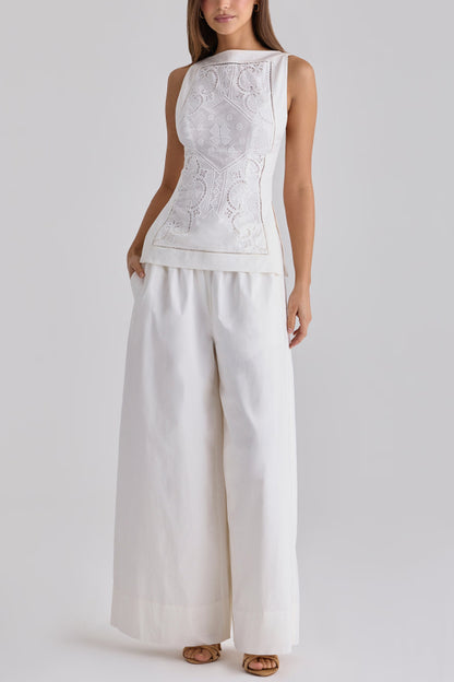 Exquisite and casual mid rise pocket wide leg pants