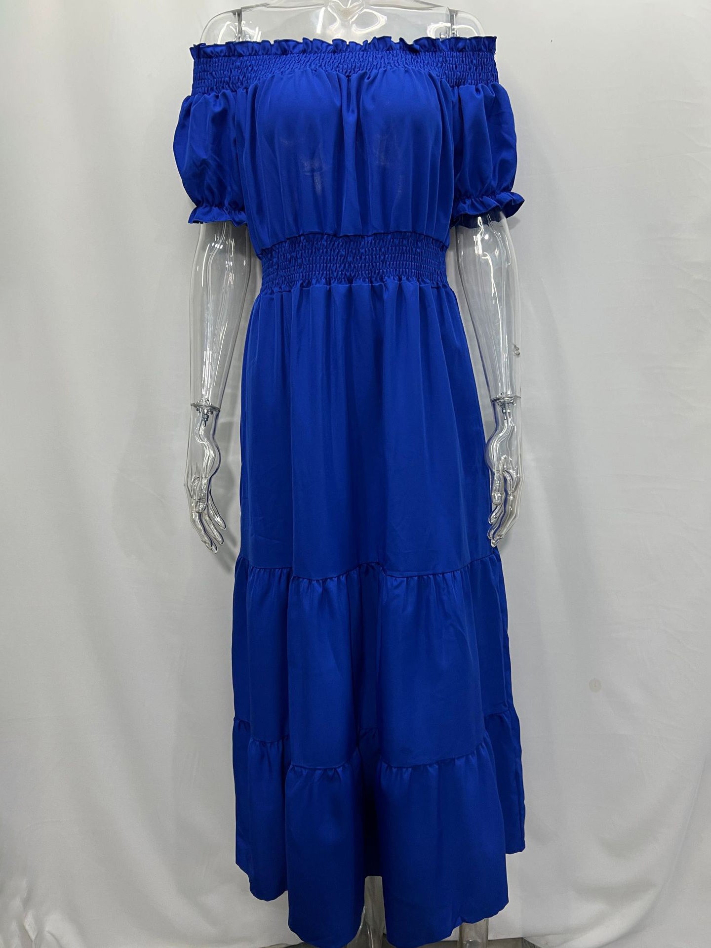 Off Shoulder Smocked Maxi Dress For Women - Boho Tiered A-Line Beach Gown with Puffy Sleeves - Summer Vacation 2026