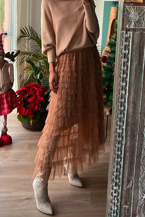 Be Your Own City Queen Tiered Elastic Waist Tulle Maxi Skirt
