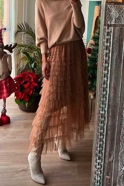 Be Your Own City Queen Tiered Elastic Waist Tulle Maxi Skirt