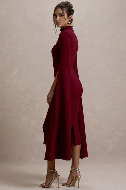 Cape Sleeve Slit Bodycon Midi Dress