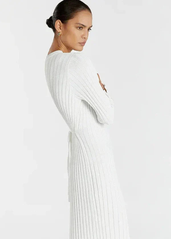 Crew Neck Ribbed Knit Long Sleeve Bodycon Maxi Dress