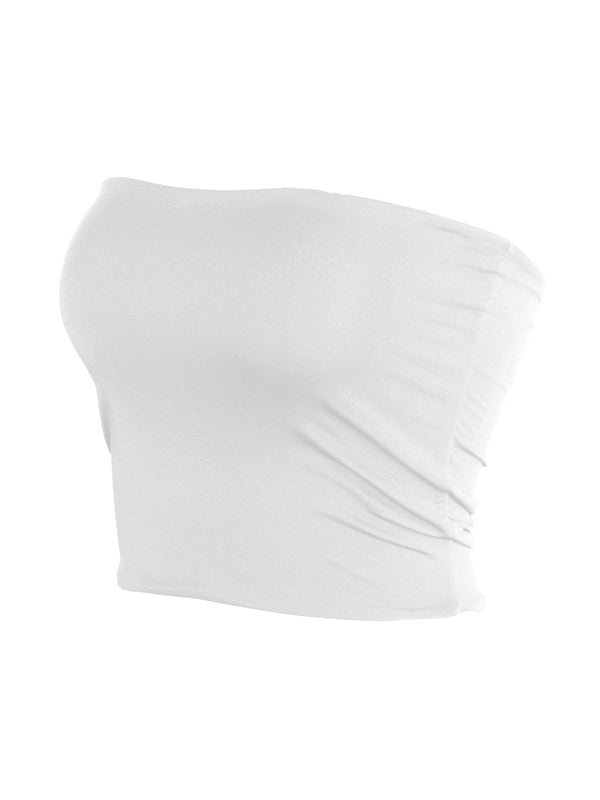 Plain Short Style Navel Exposed Bandeau Top