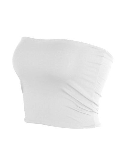 Plain Short Style Navel Exposed Bandeau Top