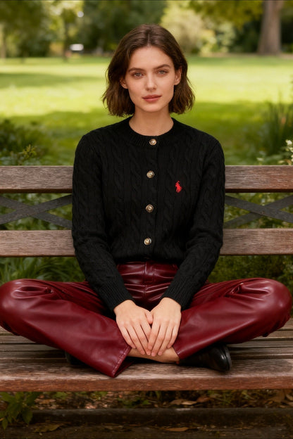 Embroidered Cable Wool Cardigan