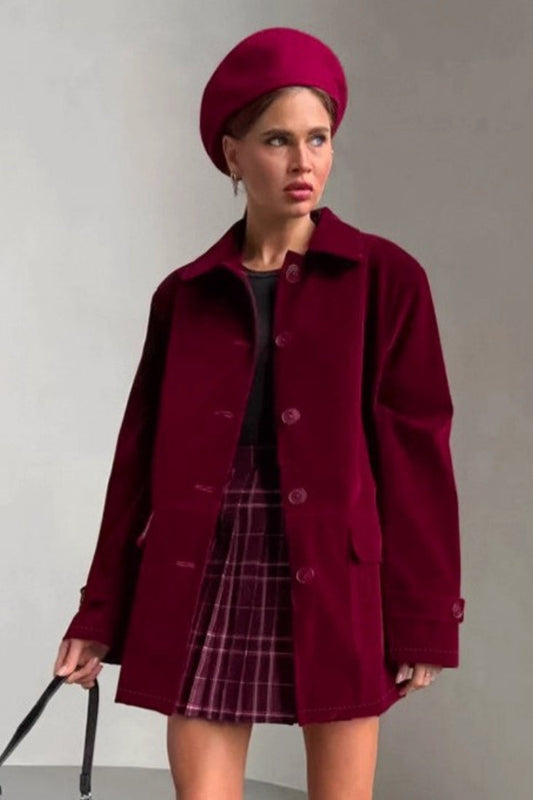 Vintage Style Velvet Wine Colored Coat