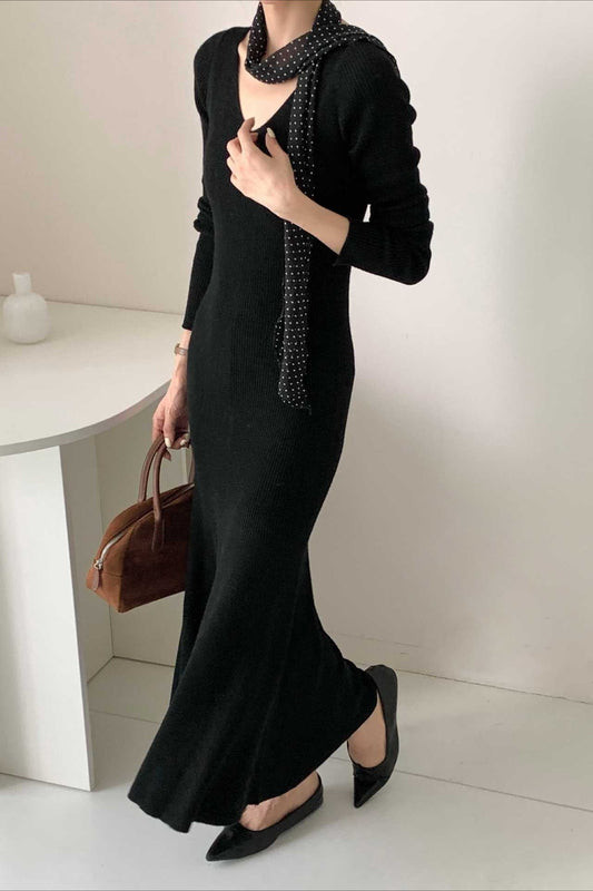 V-Neck Wool Sweater Dress