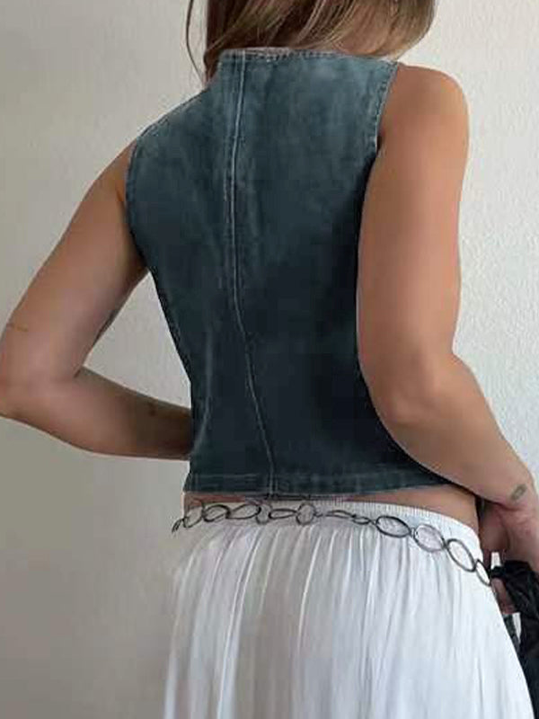 V Neck Denim Vest Tank Top
