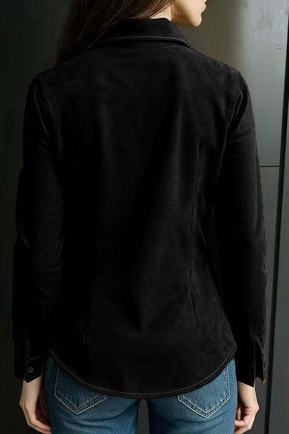 Stylish Suede Long-sleeved Button-down Casual Shirt