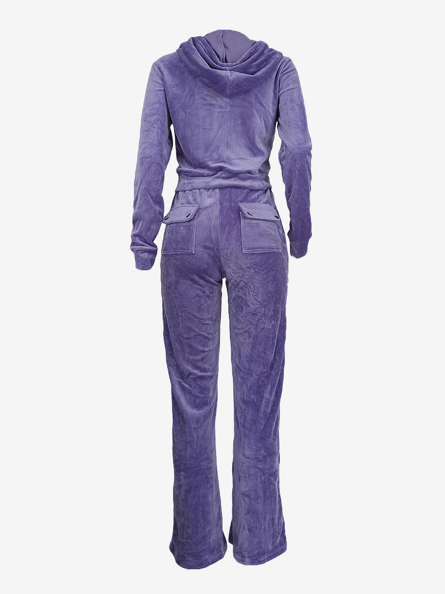 Velour Tracksuit Set Zip-up Hoodie And Pants For Women 2026